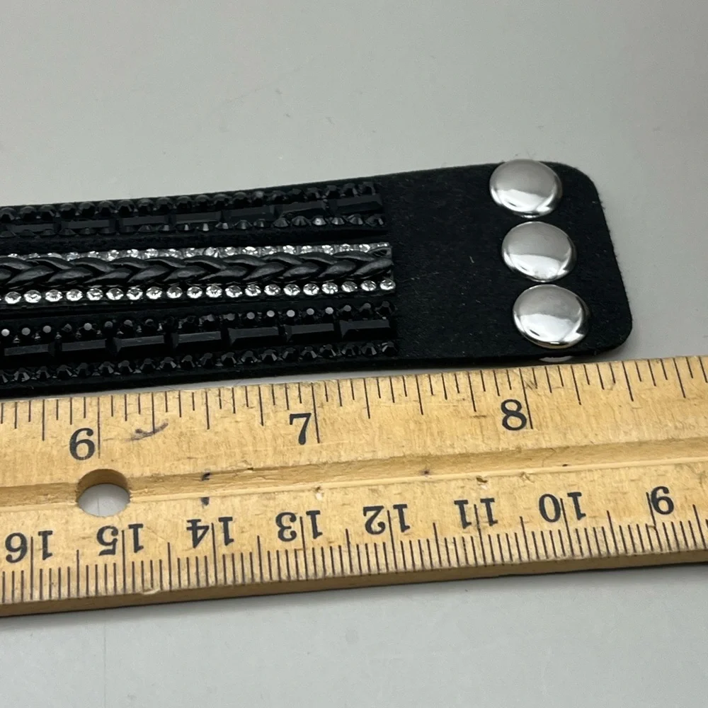 Black Multi-Layered Bracelet with Rhinestones - Picture 2 of 3